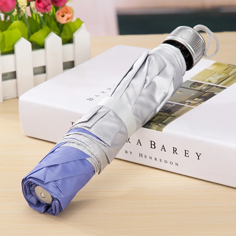 

Collapsable Pole Silver Plastic Umbrella 8K UV-Protection All-Weather Umbrella Short Handle Three-fold Umbrella Promotional Gift