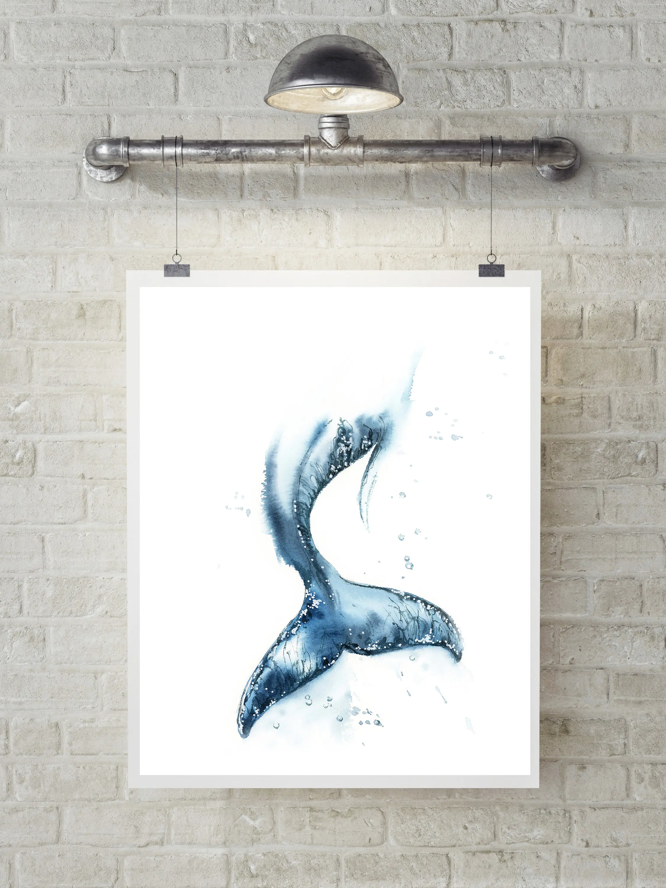 Whale Tail Blue Wall Print print Art Sea Animal Painting Decor of Giclée Archival Pri | Дом и сад
