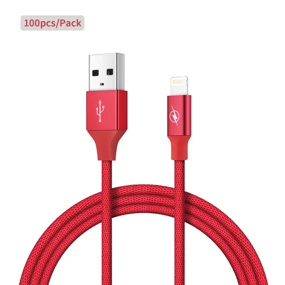 100 шт. кабель Micro USB для зарядного устройства [сертифицирован Apple MFi] 1 м(3,3 фута) нейлоновый Плетеный usb-кабель для быстрой зарядки для Apple iPhone XS Max XR X - Цвет: Красный