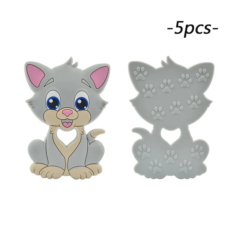 light grey LOFCA 5 шт. детский силиконовый Прорезыватель кошка игрушечное ожерелье аксессуары мультфильм младенческой силиконовые бусины для младенцев Мягкий прорезыватель DIY пустышка цепь - Цвет: light grey