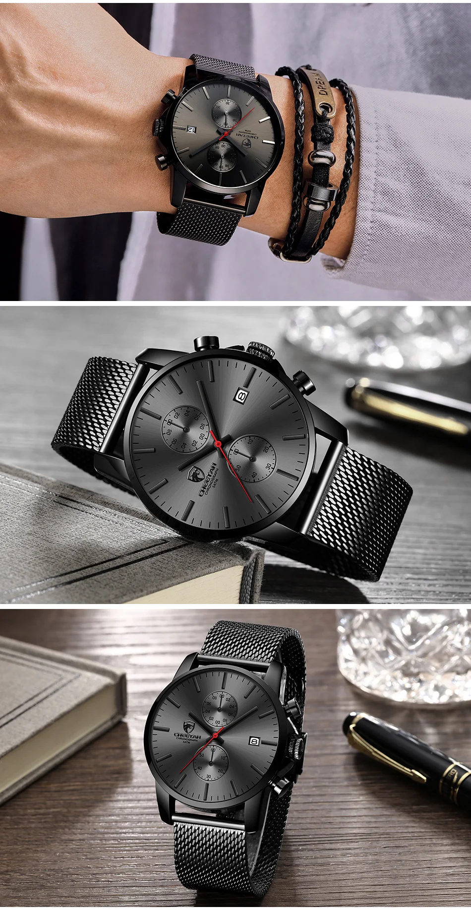 Men's Watch CHEETAH Luxury Brand Men Fashion Quartz Watches Full Steel Mesh Business Male Clock Chronograh Relogio Masculino