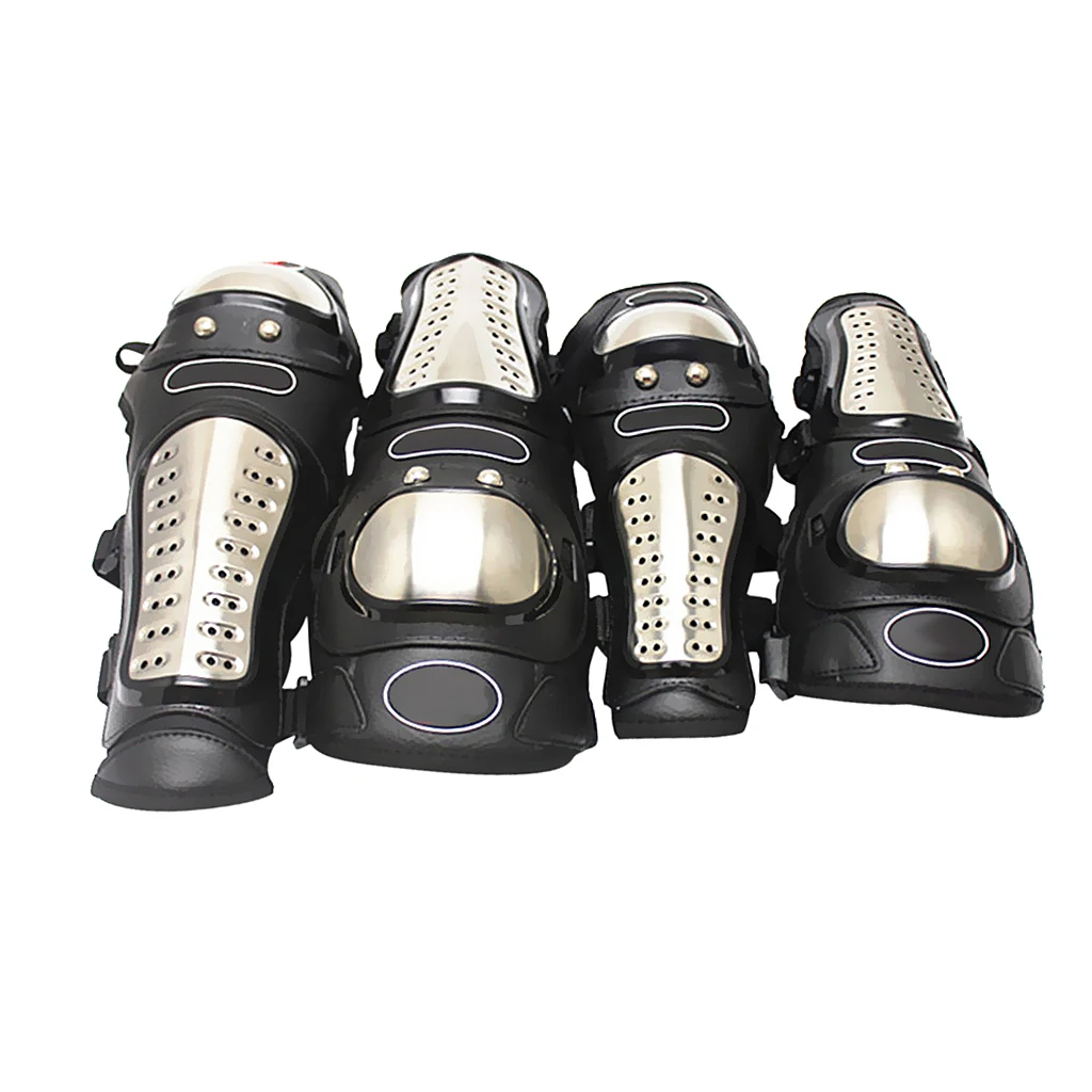 4Pieces Adult Motorcycle Motocross Steel Elbow Knee Shin Guard Pads Brace Protection