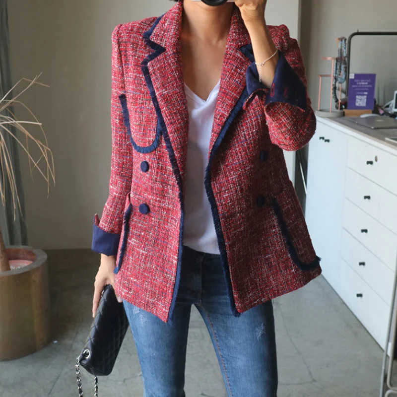 FUNKLOUZ Elegant Women's Blazer Notched Long Sleeve Pocket Button Slim Female Suit 2019 Autumn Office Lady