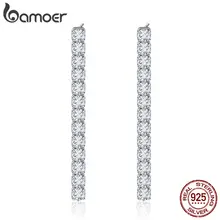 BAMOER 925 пробы серебряные серьги-гвоздики "Метеор" изысканная линия светящиеся CZ серьги для женщин подлинные серебряные ювелирные изделия SCE456