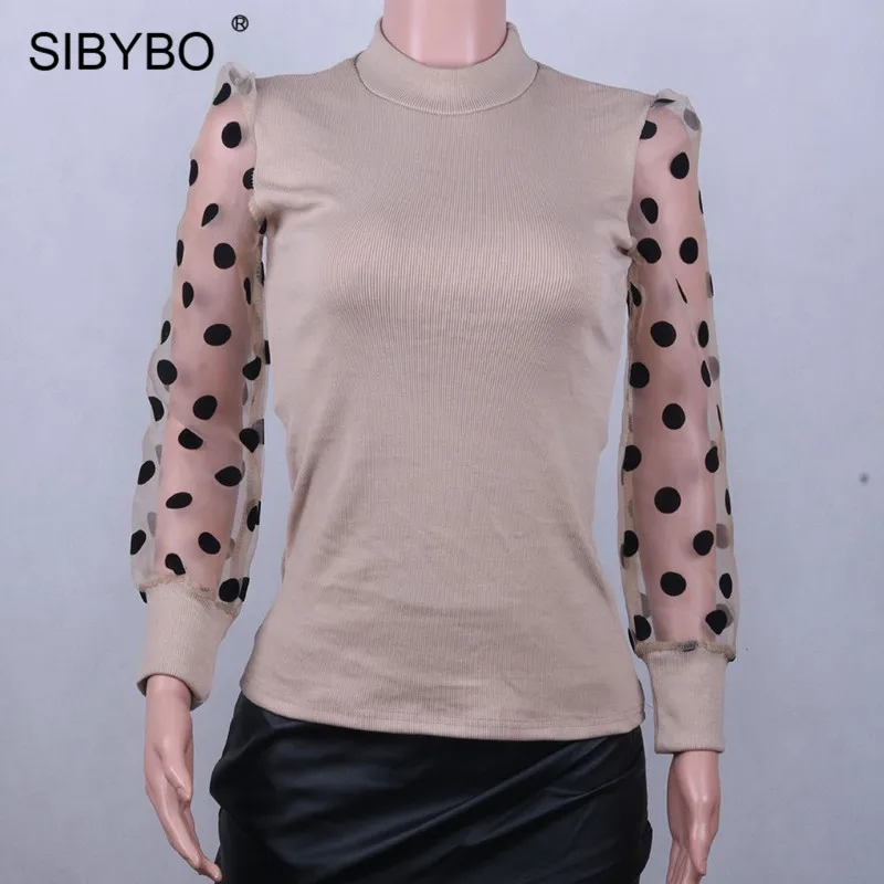 As Shown SIBYBO, ребристые, волнистые, с принтом, повседневные женские топы, сетчатые, с длинным рукавом, осенняя Футболка, женская, милая, Рождественская, женская футболка - Цвет: As Shown