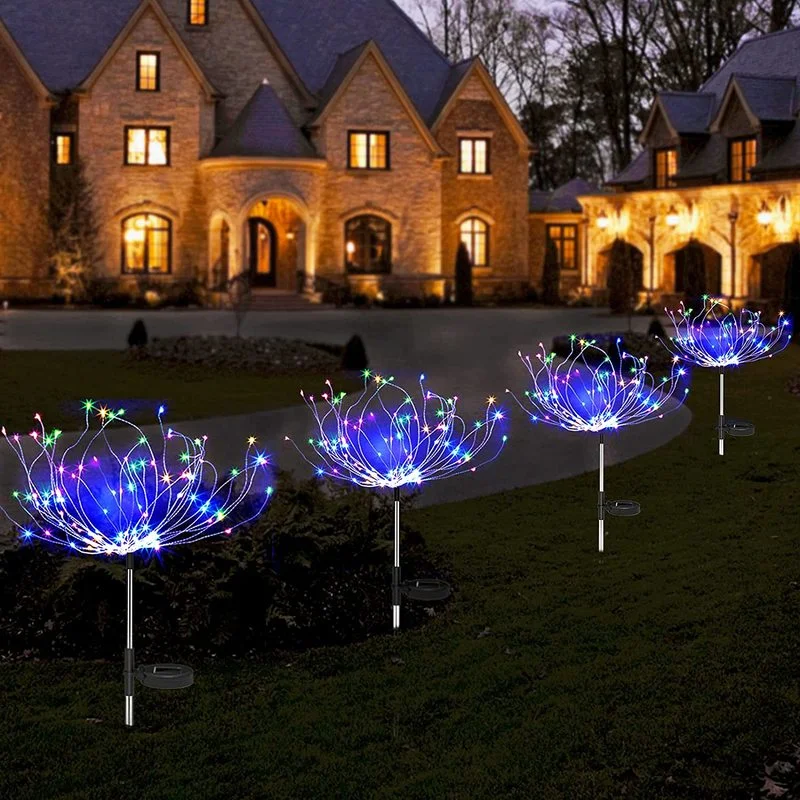 Solar LED Firework Lights Outdoor Grass Dandelion Fireworks Lamp Flash String Lights for Garden Lawn Landscape Christmas Lights