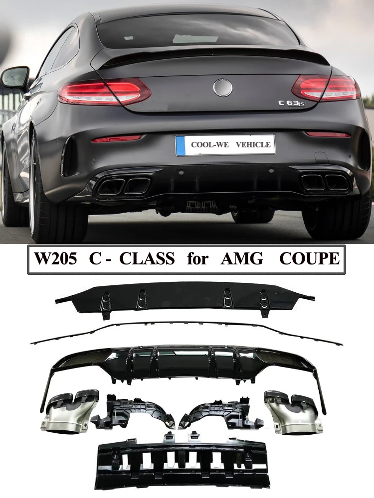 2 Door W205 C205 Coupe C63 For Amg Style Rear Diffuser Lip Bumper With Exhaust For Mercedes Benz C Class 2015 2019 Bumpers Aliexpress