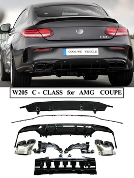

2 Door W205 C205 Coupe C63 for AMG style Rear Diffuser Lip Bumper With Exhaust for Mercedes Benz C Class 2015-2019