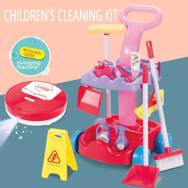Children's Play House Cleaning Toys Clean Up Sweeping Mop Automatic Sweeper Early Education Learn Housework Cleaning Tool Set 2