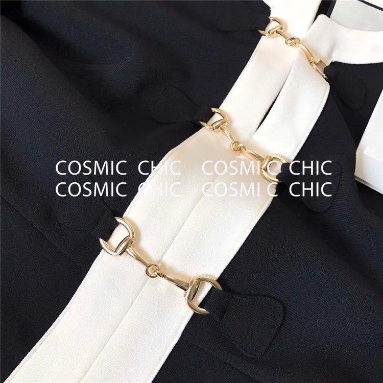 Cosmicchic, высокое качество, модное, элегантное, круглый вырез, черный, белый цвет, контрастная строчка, короткий рукав, платье для офиса