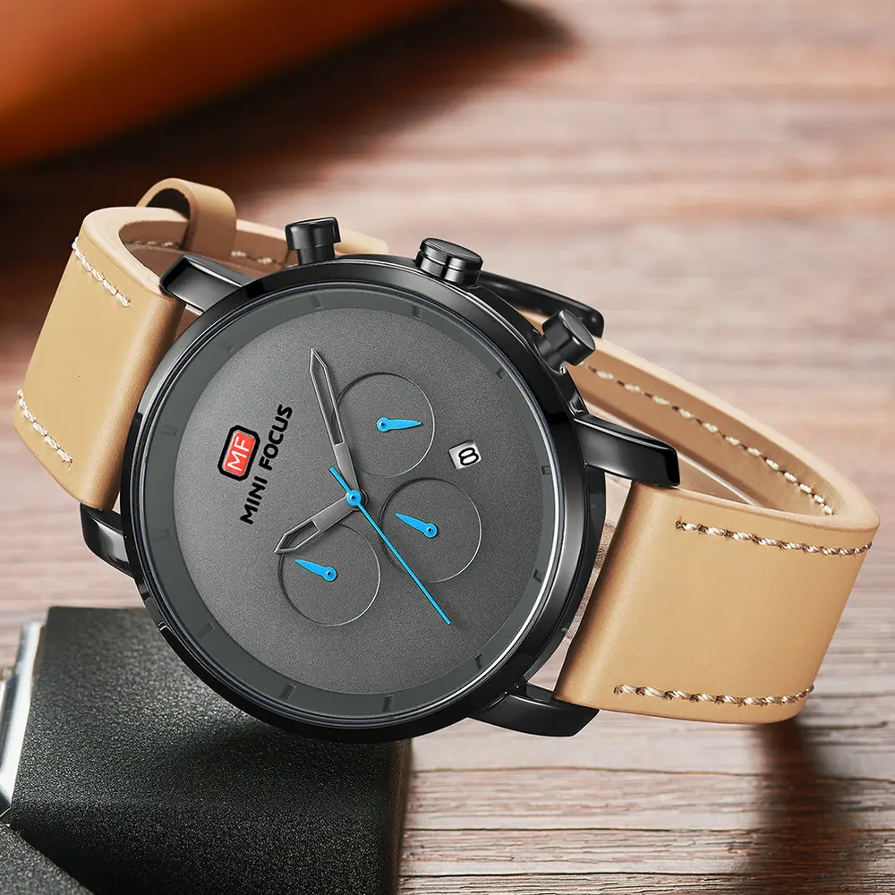 

MINIFOCUS Sports Military Watches Men Quartz Date Analog Clock Luxury Watch Leather Strap Waterproof Fashion Casual Wristwatch