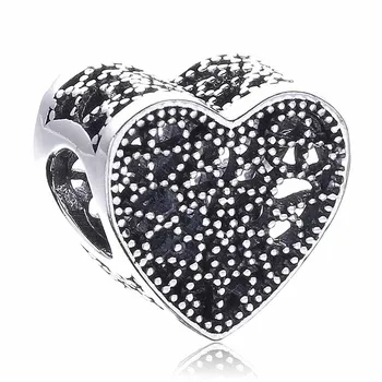 

Authentic 925 Sterling Silver Bead Charm Openwork Filled With Romance Love Heart Beads Fit Bracelet DIY Jewelry