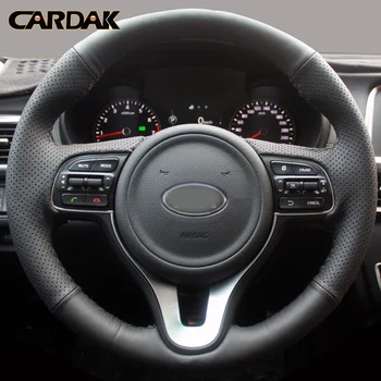 

CARDAK DIY Name Hand-stitched Black Artificial Leather Steering Wheel Cover for Kia K5 2016 Sportage 4 KX5 2016