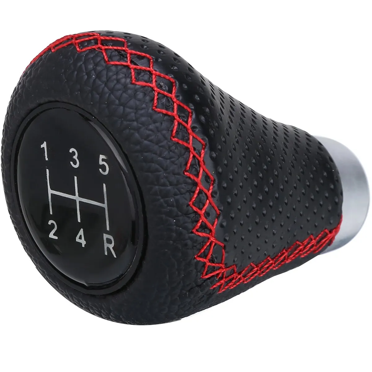 5 Speed Genuine Leather Gearstick Head Knob Red Stitch Car Gear Stick Shift Knob Universal Manual for Car Interior Accessory