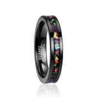 Personality Men' s Tungsten carbide Finger Rings in Black Inlaid Opal Ring Size 7-12 Vintage Jewelry Gift Handmade Rings 2