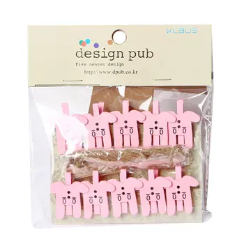 

10Pcs Pink Clothes Mini Photo Clip 2m Hemp Rope DIY Wood Clothespins Clothes Peg Clips Neutral / Office Party Decoration