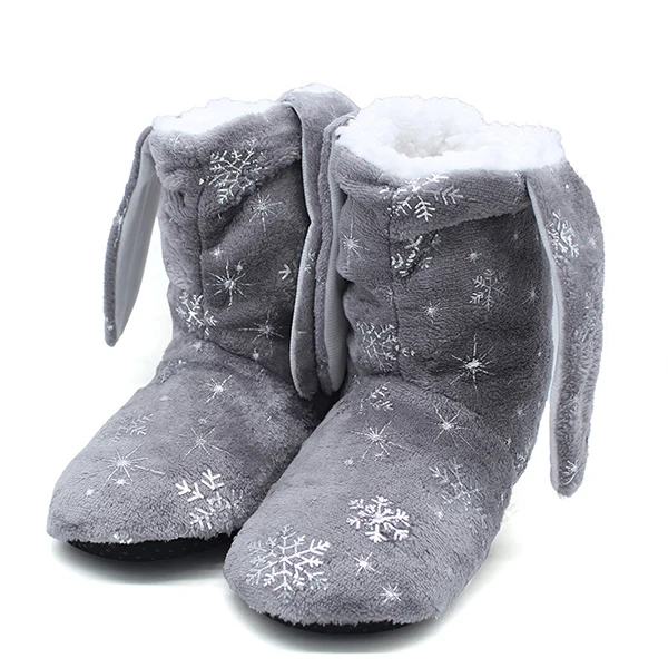 Женские тапочки; домашняя обувь; мягкая обувь со снежинками и кроликом; Зимние теплые плюшевые Нескользящие домашние тапочки; Рождественский подарок; шлепанцы - Цвет: Grey Shoes