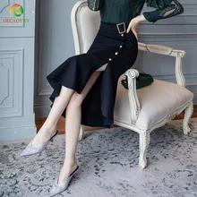 Стрейч тонкий трикотажные юбки для женщин высокоэластичный облешающий рыбий хвост юбка женский пакет бедра длинная юбка размер S-5XL