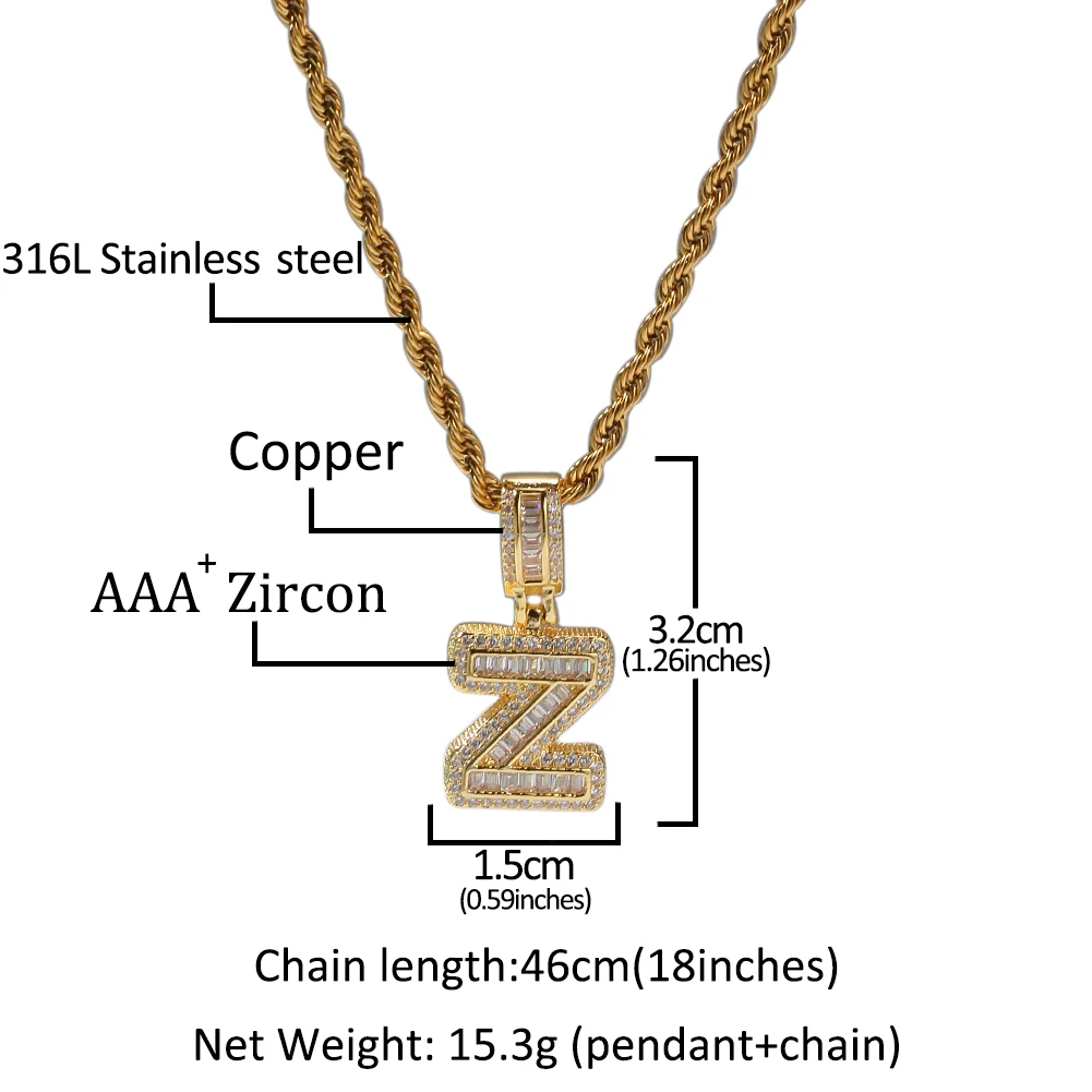 Bling CZ Custom Small Bubble Initial Letter with Rope Chain Copper A-Z Initial Pendant Gold Silver Color Charm Pendant Necklace