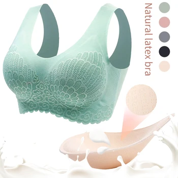 

Sexy Wireless Latex Bra Women Padded Push Up Lace Bralette Shakeproof Sports Bras Underwear Plus Size Camis Crop Top Lingerie