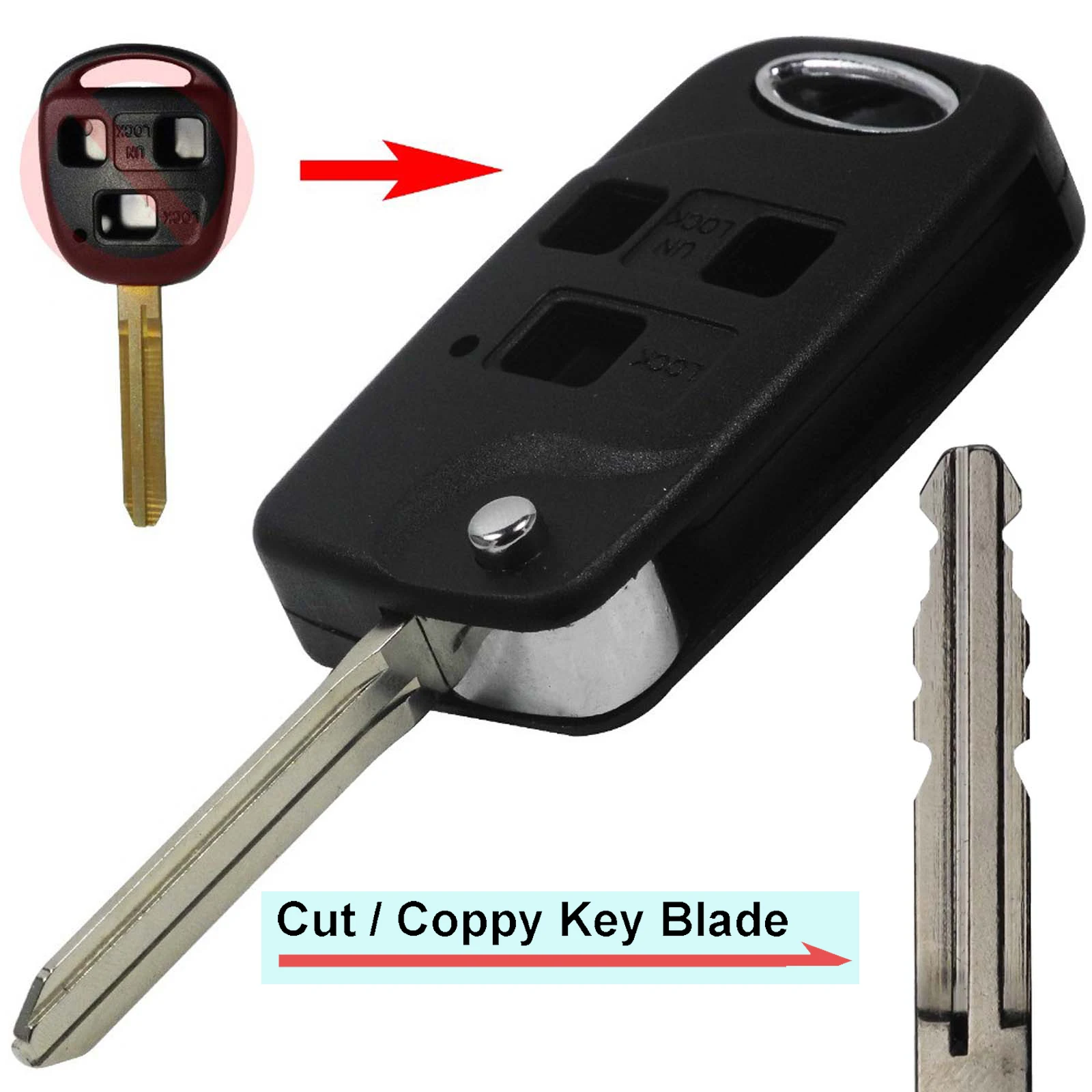 Flip 3 Button Jingyuqin Отрежьте лезвие 2/3 кнопки флип Брелок чехол для Toyota Camry RAV4 Corolla Prado Yaris включает режущий пустой - Количество кнопок: Flip 3 Button