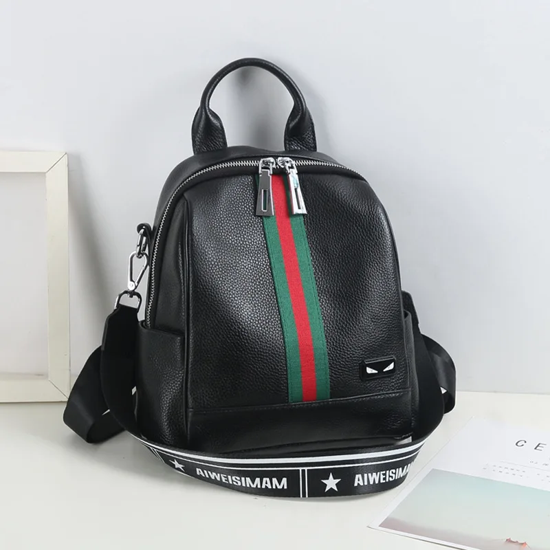

Leather Backpack Women's 2019 New Style Fashion Cowhide Women's Backpack Versatile WOMEN'S Bag Fashion ruan pi bao Bag Travel