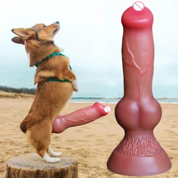 Soft Realistic Animal Dog Big Dildo Suction Cup Cock Lesbian Silicone Masturbators Penis Butt Plug Adult Sex Toy for Men Women 5