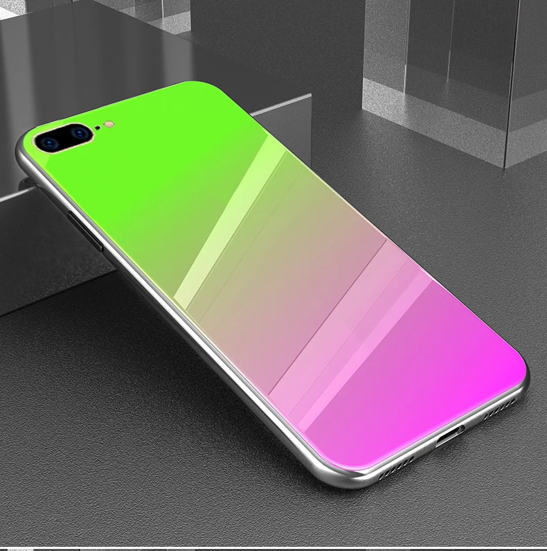 Green-Purple LISCN новейший меняющий цвет чехол для iPhone 11 Pro Max 6 6sPlus7Plus XsMax XR 8plus стеклянный зеркальный чехол для телефона конфетный чехол с логотипом - Цвет: Green-Purple
