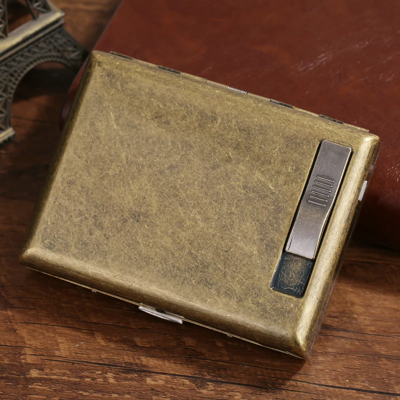 20 палочек металлический чехол для сигарет с usb зарядкой Зажигалка Вторая мировая война че Дракон винтажная бронзовая Обложка подарок для мужчины - Цвет: Blank