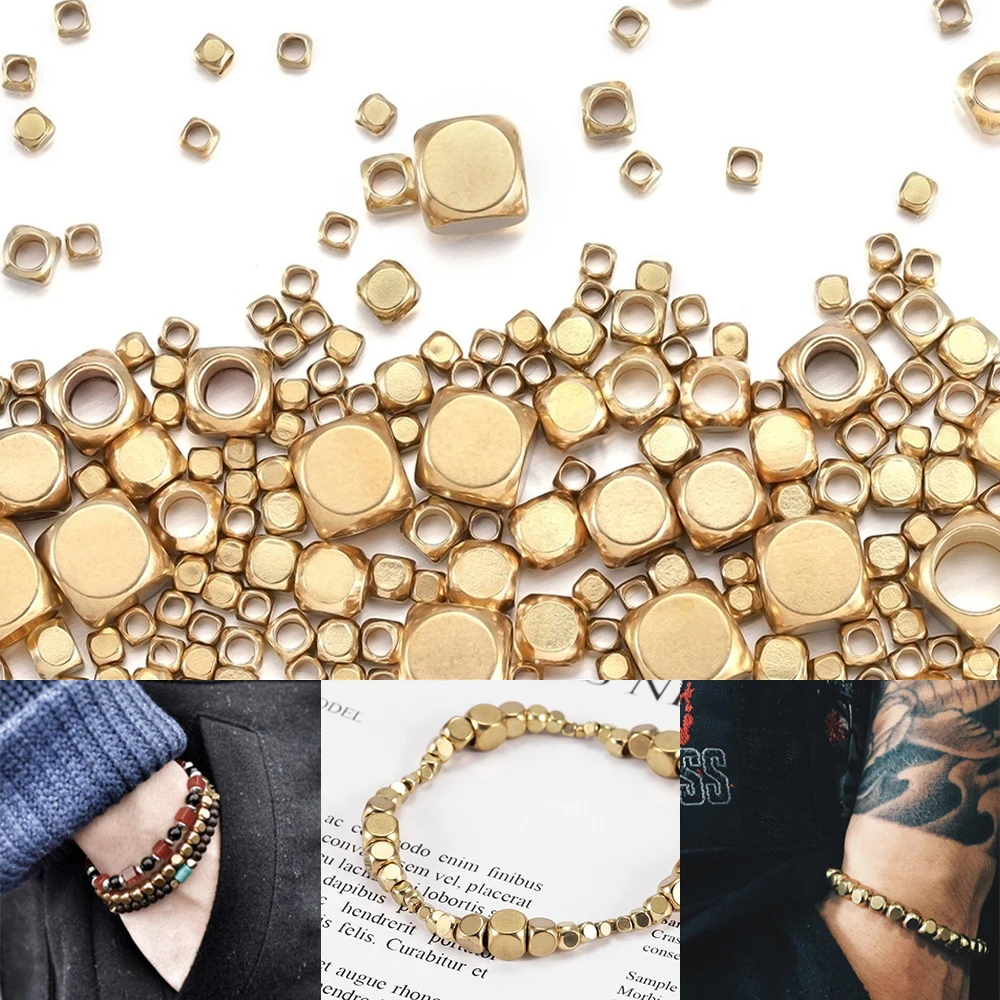 30-100Pcs Cube Square Shape Solid Brass Nepal Beads Loose Spacer Bead for DIY Bracelet Jewelry Making Supplies | Украшения и