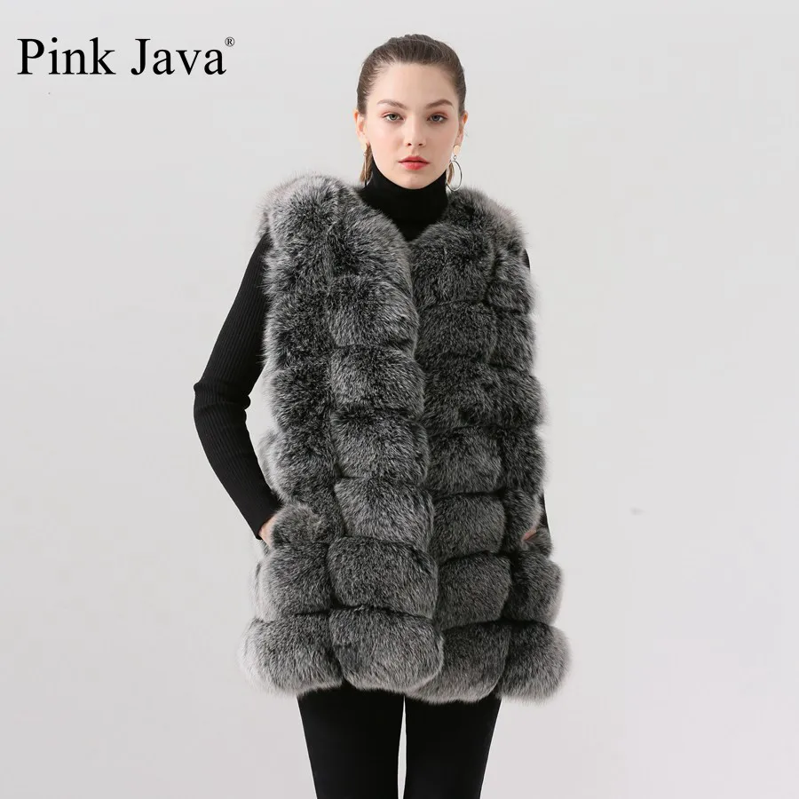 

Pink Java QC19035 2019 new arrival real fox fur vest long vest women winter thick fur fashion coat luxury fur dress