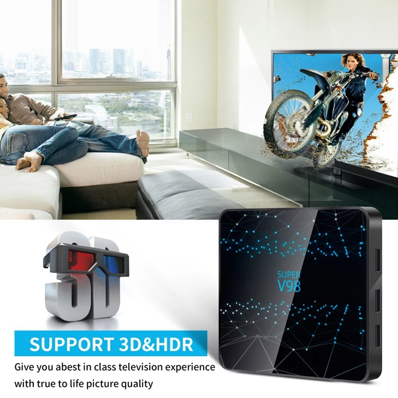 Для Smart tv Box V98 RK3318 Ram 4 Гб Rom 32 ГБ Android 9,0 интернет медиаплеер 2,4G wifi bluetooth Поддержка 1080P 4K медиаплеер