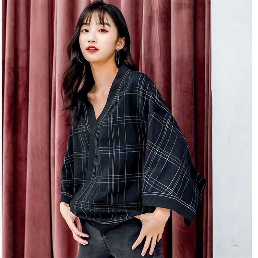 

Japanese Traditional Clothes Kimono Cardigan Women Haori Girl Harajuku Streetwear Vintage Loose Asian Yukata Sleeve Black Coat