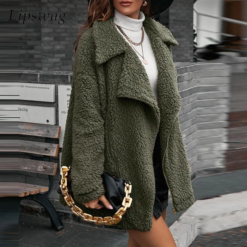 Moda Invierno grueso Shaggy abrigo dama Casual paño grueso y suave lado abrigo con cremallera para exterior de las mujeres bolsillo con solapa chaqueta|chaquetas básicas| - AliExpress