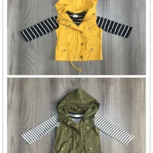 Одежда для маленьких девочек; комплект из 2 предметов для девочек; Полосатое пальто с капюшоном и длинными рукавами; зимняя одежда для девочек