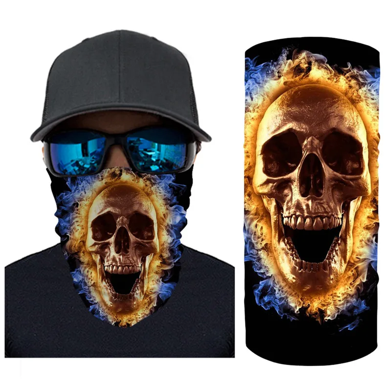 

Polyester Scarf Face Dust Mask Fire Skull Pattern Outdoor Cycling Bandanas Anti-splash Washouts Headwear Magic Scarf Foulard