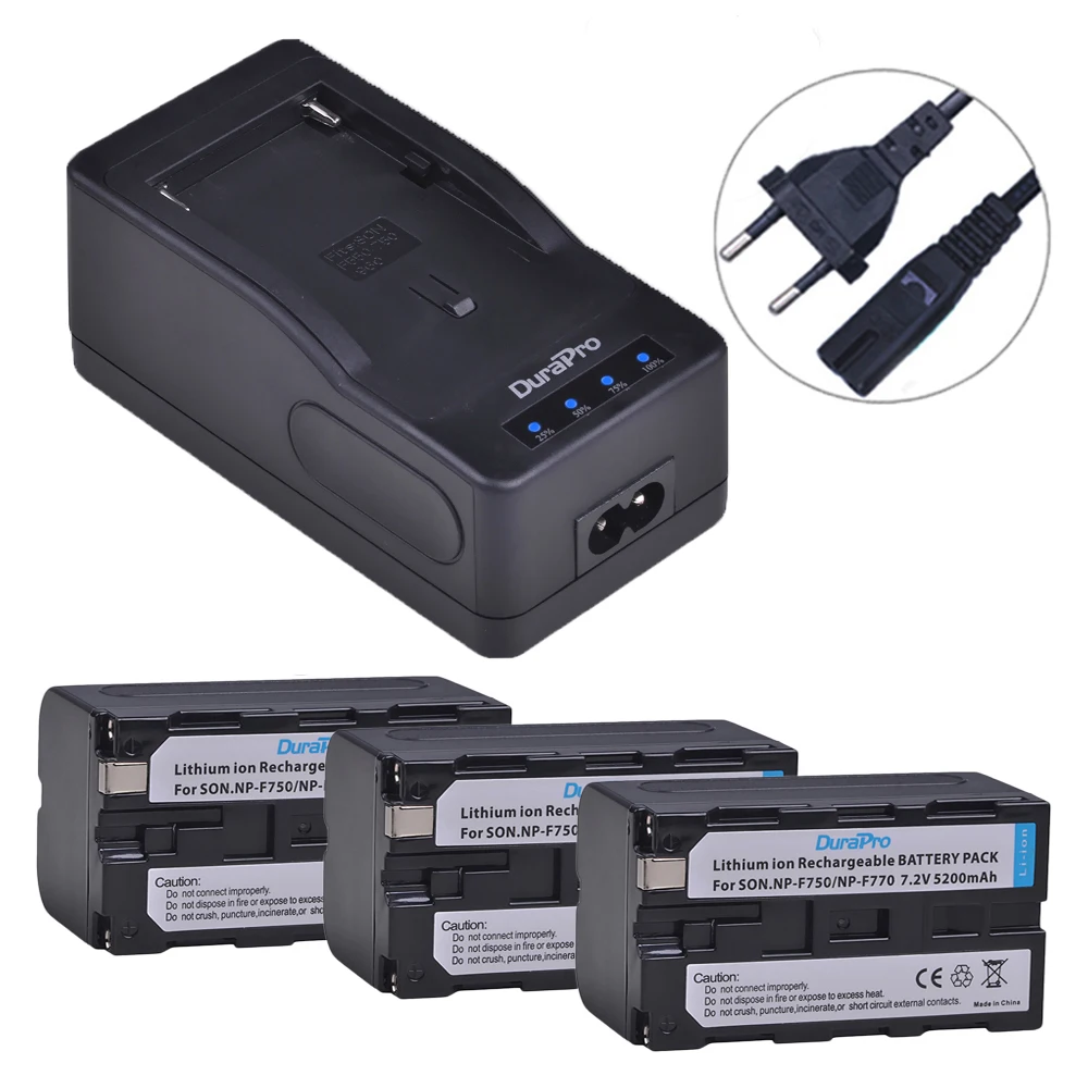 Аккумулятор для камеры DuraPro 3x5200 mAH NP-F750 NP-F770+ светодиодный Универсальное зарядное устройство для sony NP F970, F750, F770, F960, F550, F530, F330, F570