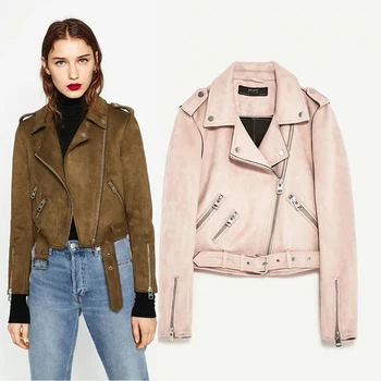 

New Autumn Faux Suede Women Biker Jacket Slim Coat Multy Zipper Womens Motorcycle Jacket