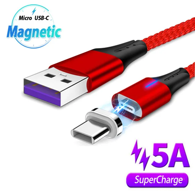 СВЕТОДИОДНЫЙ Магнитный зарядный кабель Usb Type C быстрая зарядка Qc 3 0 типа для Xiaomi Mi
