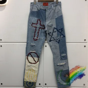 

who decides war Embroidery Graffiti Jeans Men Women 1:1 High Quality Hole Damage Washed Do old Denim Pants Slim Fit Jean