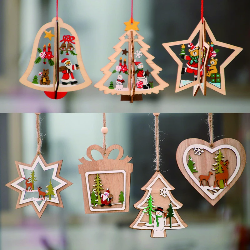 Год рождественские деревянные подвесные украшения DIY рождественские украшения детские подарки семья Рождественская вечеринка Deco Navidad