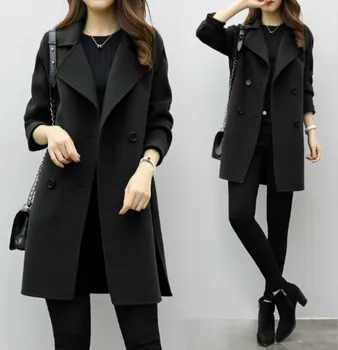 

RICORIT New Women Casual Coats Turn-down Collar Coat Warm Woolen Long Sleeve Slim Winter Outwear Lapel Cardigan Female Overcoat