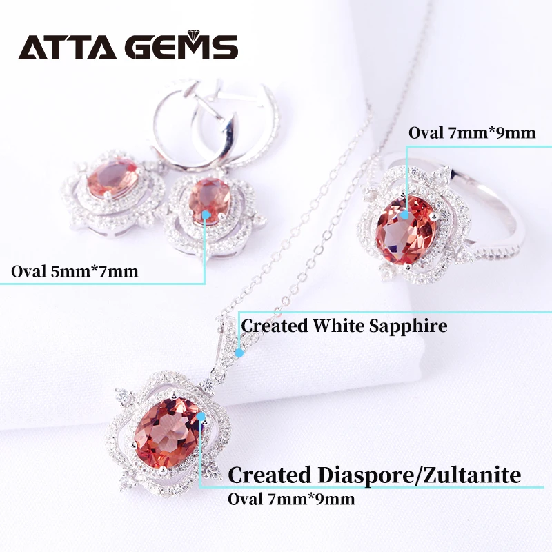 Diaspore Sterling Silver Jewelry Set Oval Cut Created Diaspore Sultanite Romantic Set for Women Wedding Engagement Occasion