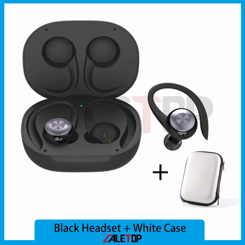 Black and White case Беспроводные спортивные наушники Caletop TWS для бега, ушные крючки, Bluetooth наушники с шумоподавлением IPX4, водонепроницаемая гарнитура с микрофоном - Цвет: Black and White case