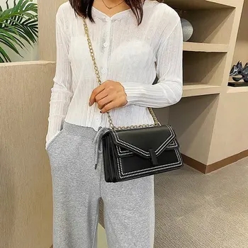 

Chain Style Women Messenger Bags Fashion Shoulder Bag High Quality PU Leather Square Sewing Brand Travel Party Female Bags Soft
