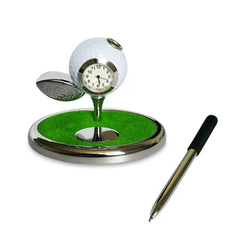 

New Design Multifunctional 1 Set Golf Club Shape Ballpoint Pens Holder Organizer with Clock School Office Stationery Accessories