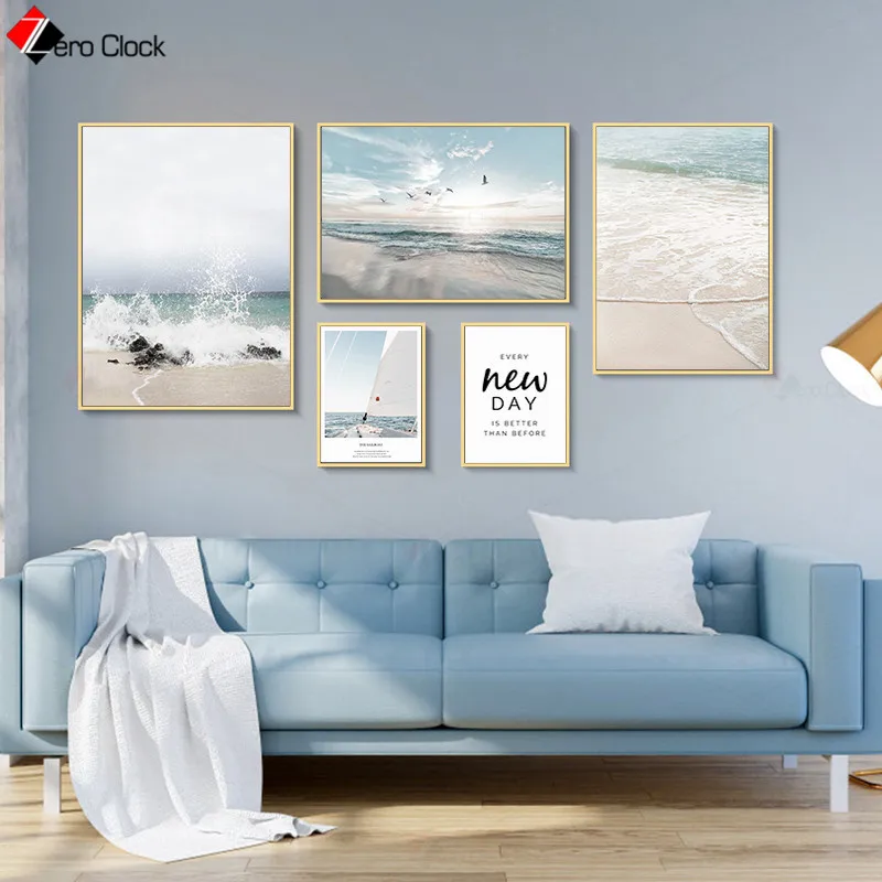 Настенные картины Blue Pure Ocean Sea Beach пейзаж Картина на холсте для гостиной