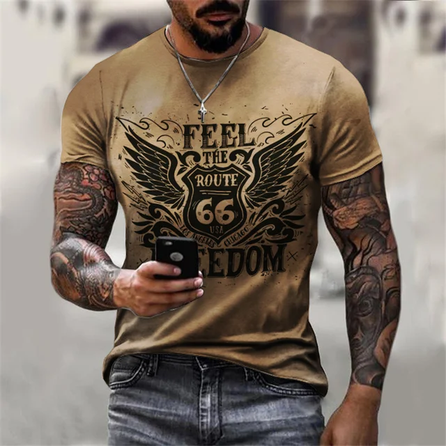 Summer New Mens T Shirts Oversized Loose Clothes Vintage Short Sleeve Fashion America Route 66 Letters Printed O Collared Tshirt 1688-OFSW-0108