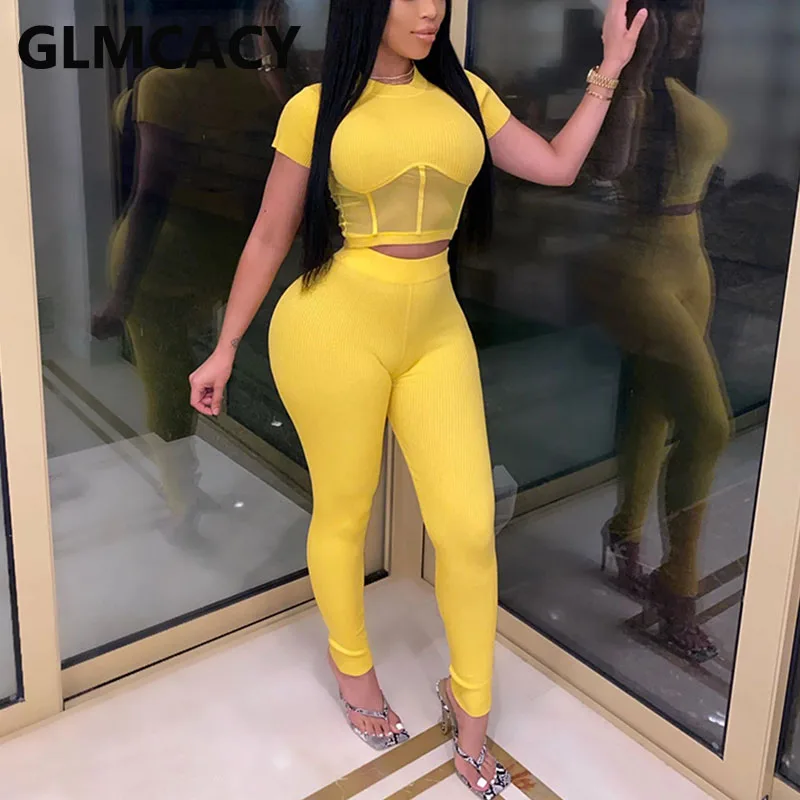 Women Ribbed Crop Top and Skinny Long Pants Set Two Piece Chic Suits Classy OL Outfits Women Ribbed Crop Top and Skinny Long Pants Set Two Piece Chic Suits Classy OL Outfits