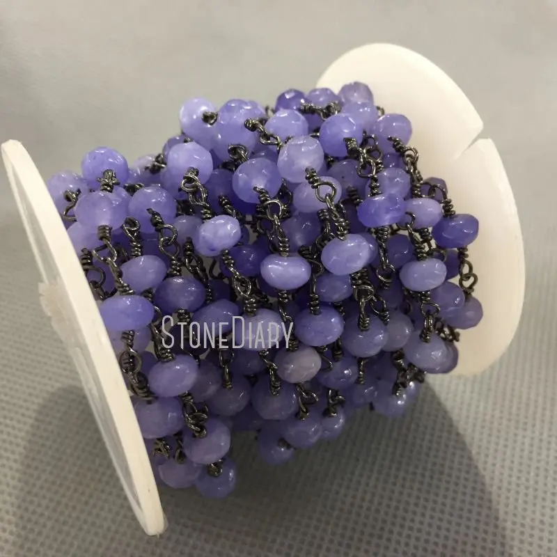 

RC5003 4x6mm Plumbum Black Color Plated Faceted Rondelle Beads Violet Jades Rosary Chain